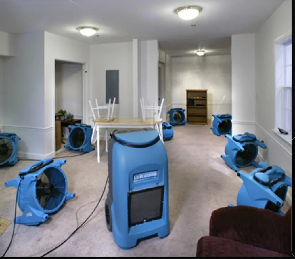 Air movers and dehumidifier setup for Water Damage Restoration in Mahtomedi